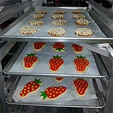 Cooling rakes, multiple ovens and more in our commercial kitchen for rent, From the Farm Treats-Bringing Locally Grown Berries into the Fresh Baked Goodies for Burlington, Washington.